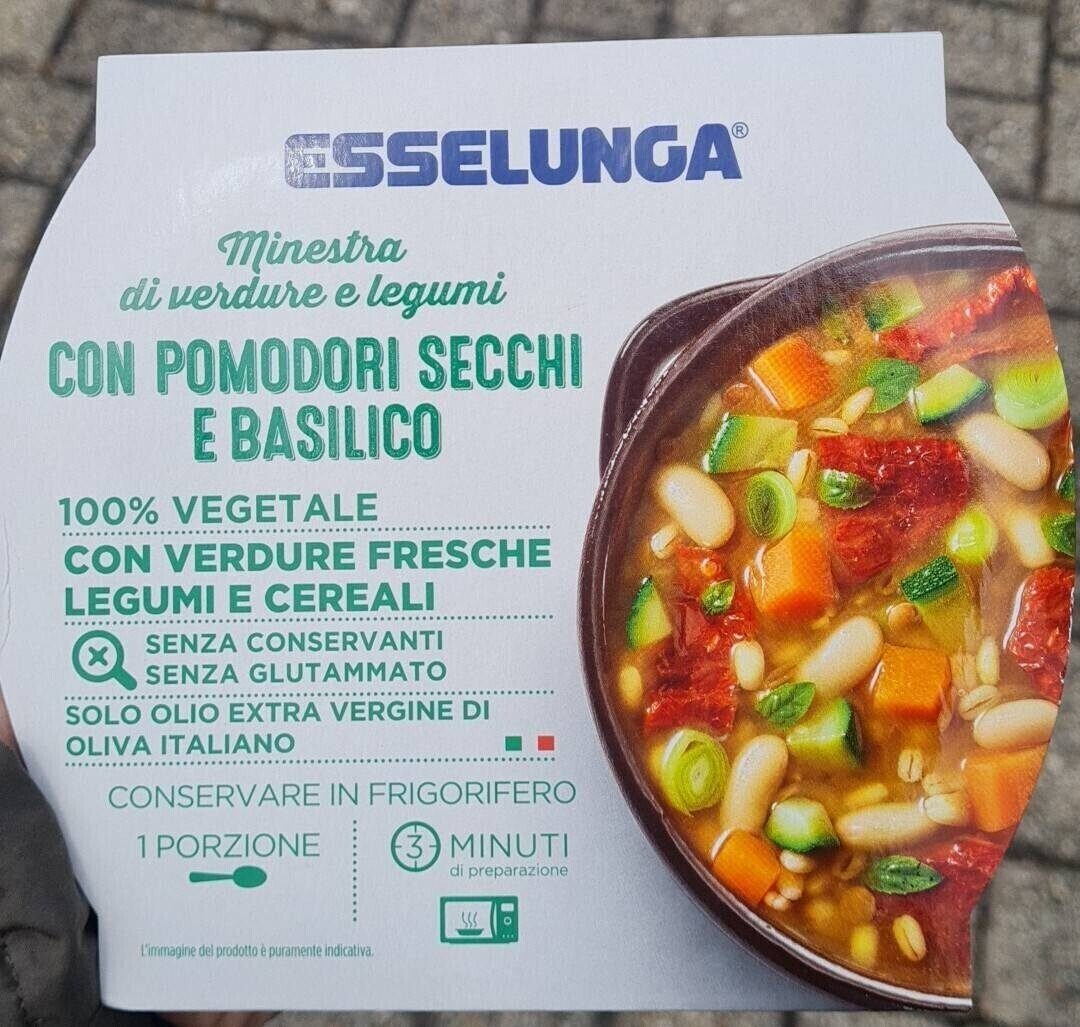 Confezione di Minestrone di verdure e legumi con pomodori secchi e basilico
