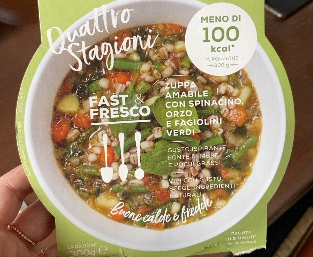 Confezione di Zuppa amabile con spinacino, orzo e fagiolini verdi